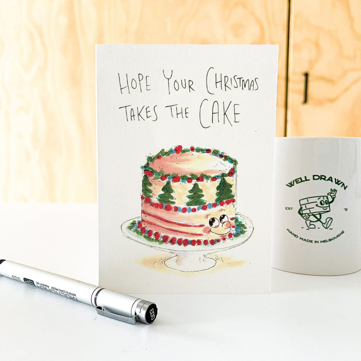 Hope Your Christmas Takes the Cake festive food pun greeting card by Well Drawn, image 6