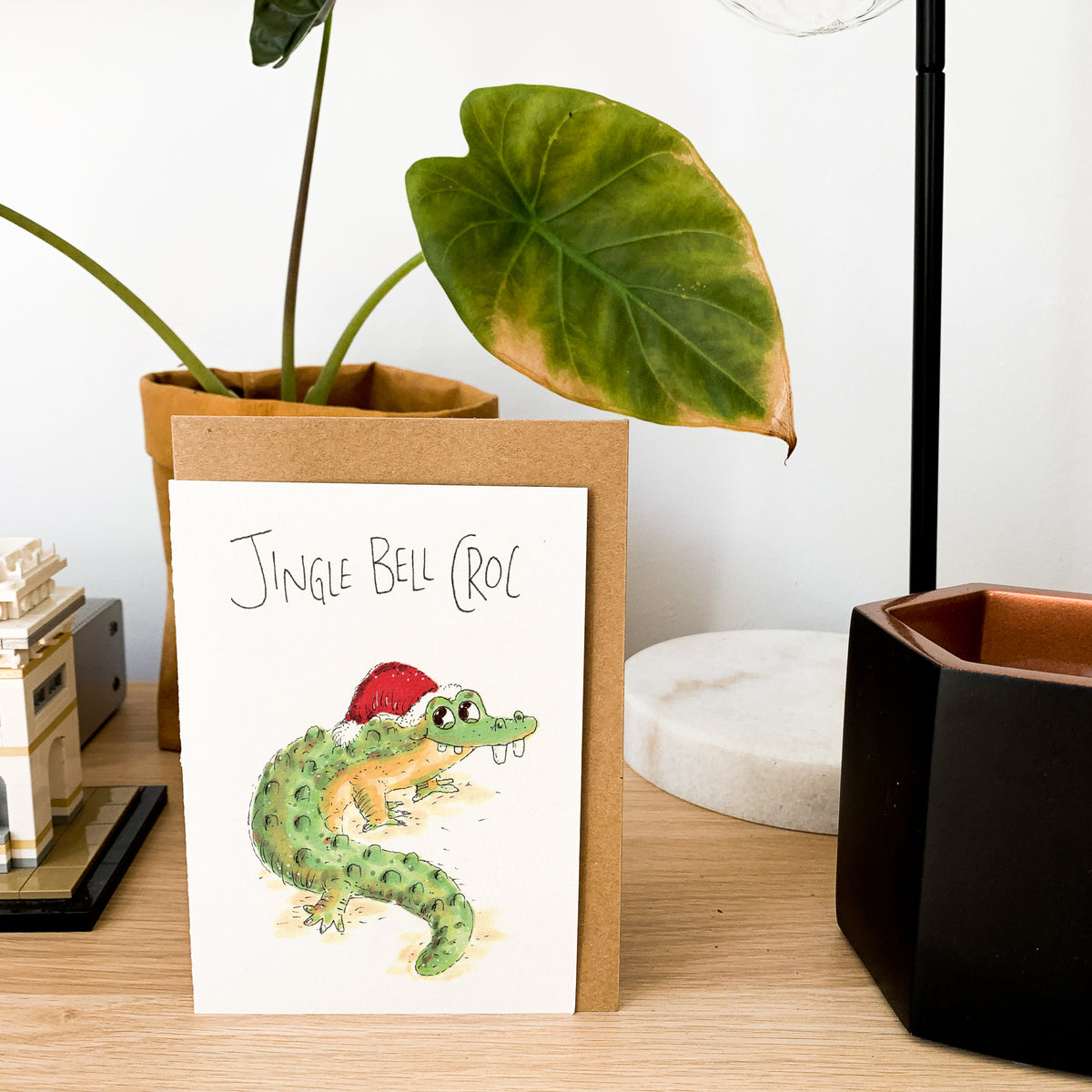 Jingle Bell Croc hand-drawn funny crocodile Christmas card by Well Drawn Australia, product image 8