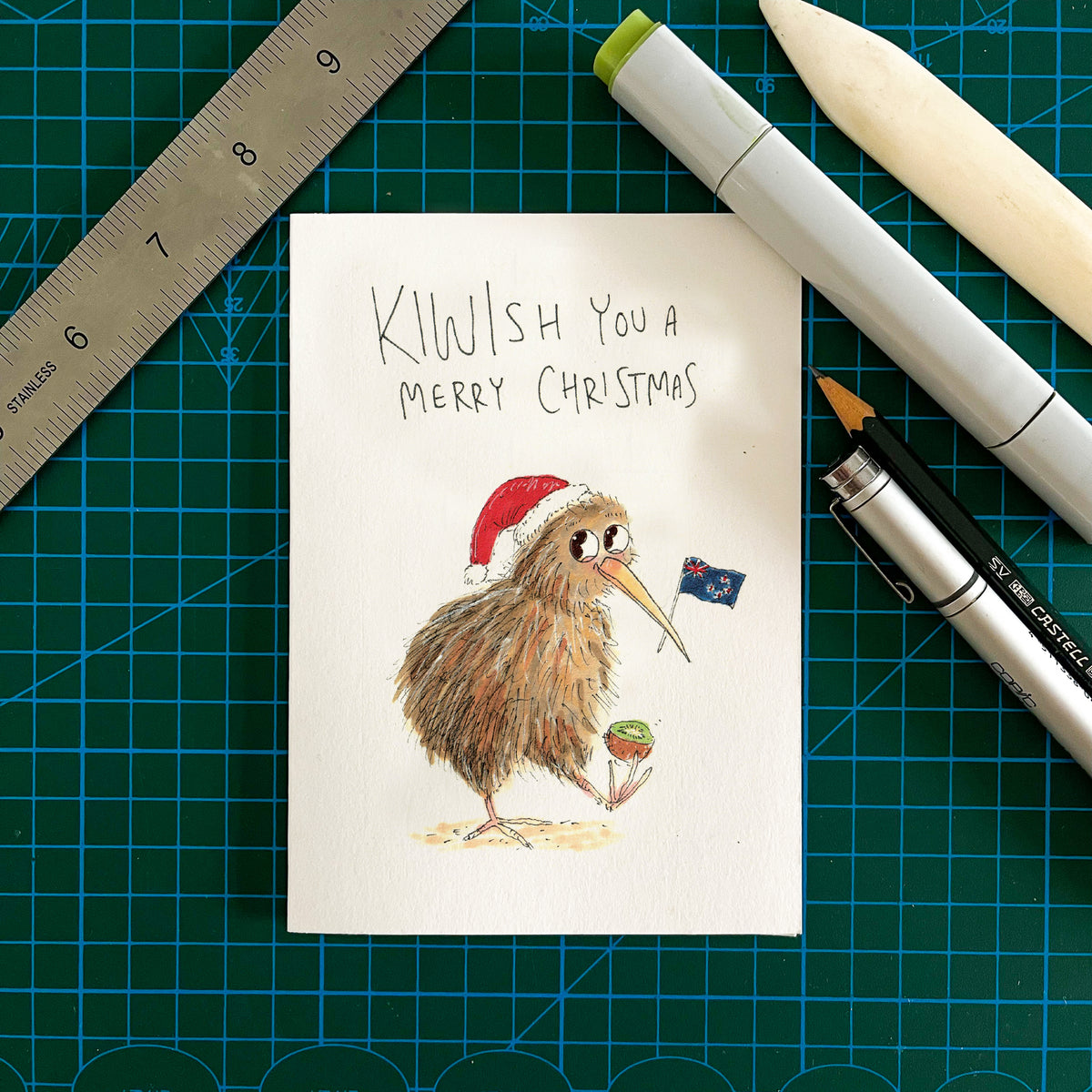 KIWISH You a Merry Christmas hand-drawn Kiwi Christmas card by Well Drawn Australia, product image 3