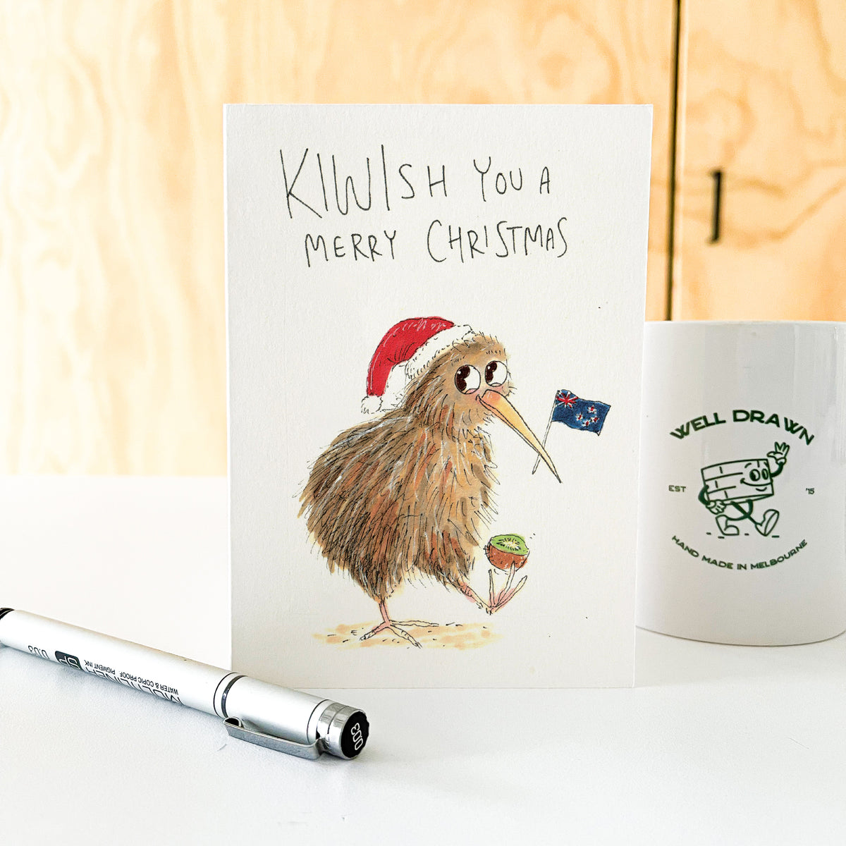KIWISH You a Merry Christmas hand-drawn Kiwi Christmas card by Well Drawn Australia, product image 6