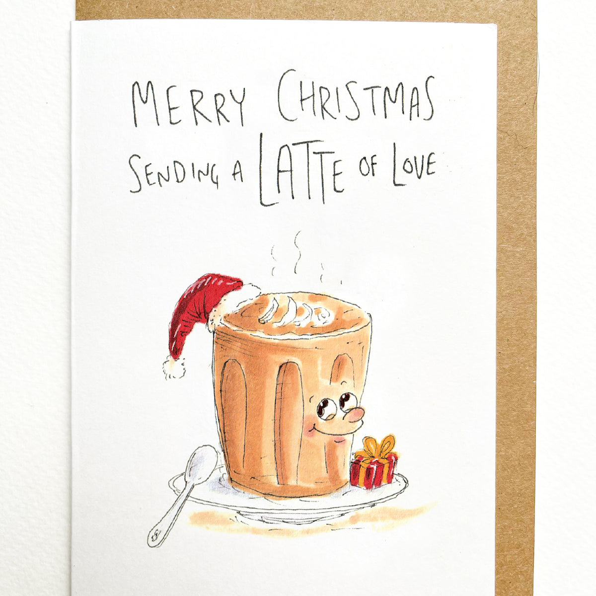 Merry Christmas, Sending a LATTE of Love hand-drawn coffee Christmas card by Well Drawn Australia, product image 2