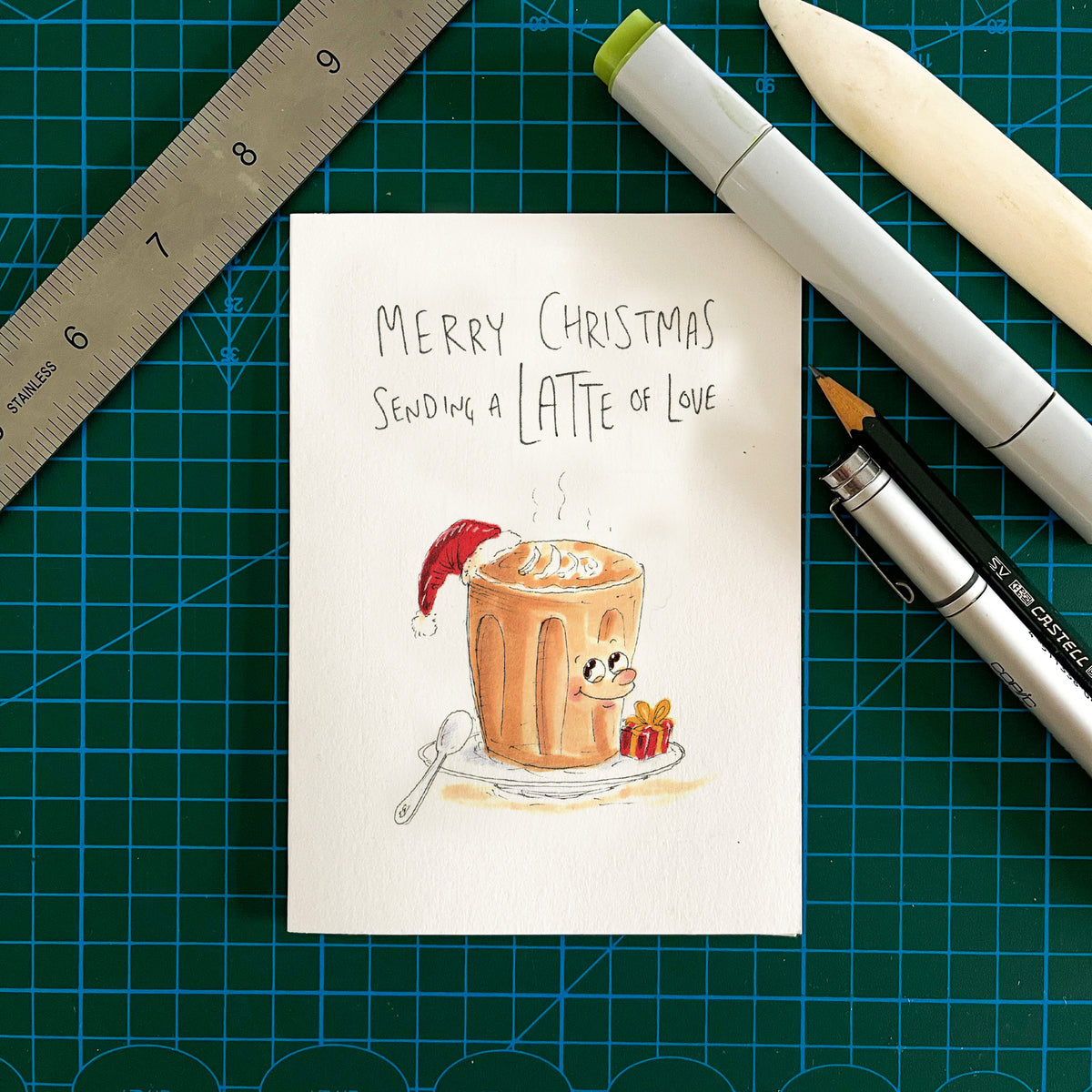 Merry Christmas, Sending a LATTE of Love hand-drawn coffee Christmas card by Well Drawn Australia, product image 3