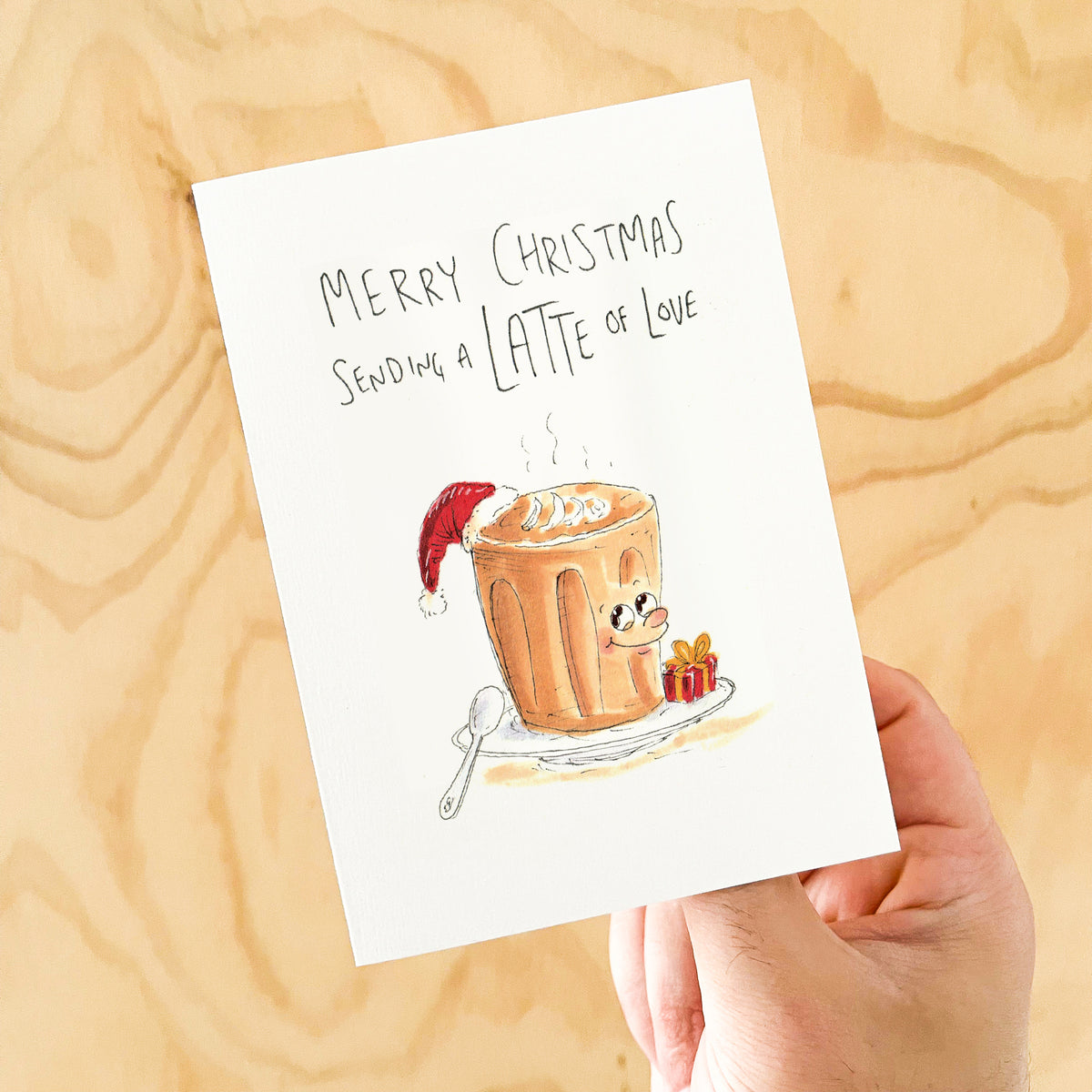 Merry Christmas, Sending a LATTE of Love hand-drawn coffee Christmas card by Well Drawn Australia, product image 4