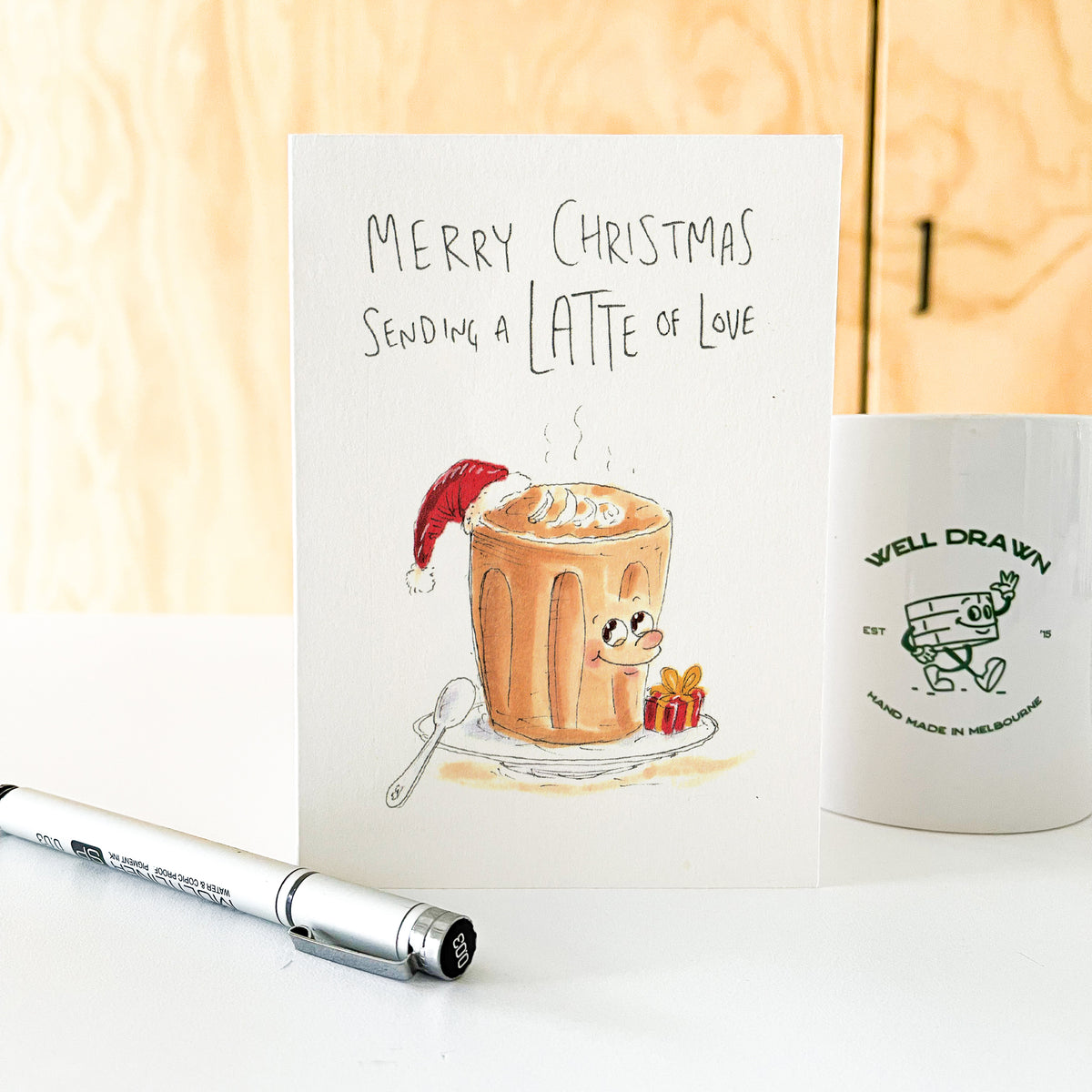 Merry Christmas, Sending a LATTE of Love hand-drawn coffee Christmas card by Well Drawn Australia, product image 6