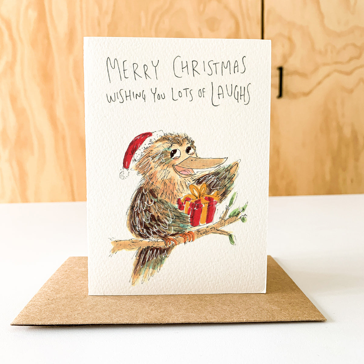 Merry Christmas, Wishing You Lots of Laughs hand-drawn kookaburra Australian Christmas card by Well Drawn, product image 7