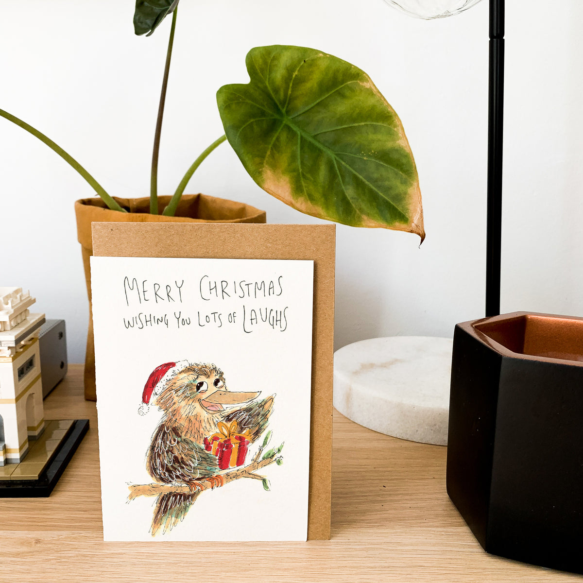 Merry Christmas, Wishing You Lots of Laughs hand-drawn kookaburra Australian Christmas card by Well Drawn, product image 8