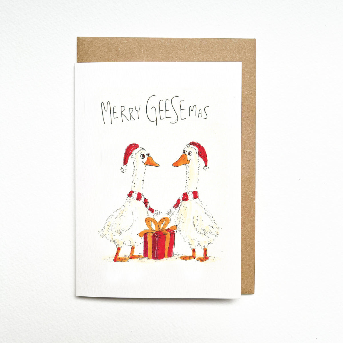 Merry Geesemas funny goose Christmas card by Well Drawn, image 1