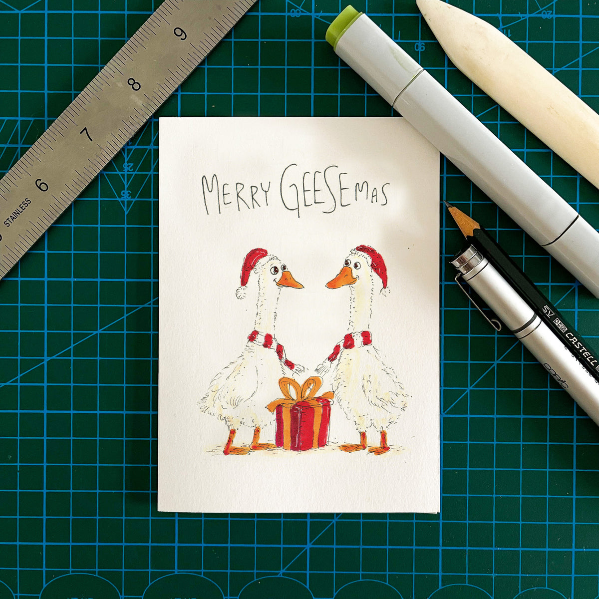 Merry Geesemas funny goose Christmas card by Well Drawn, image 3