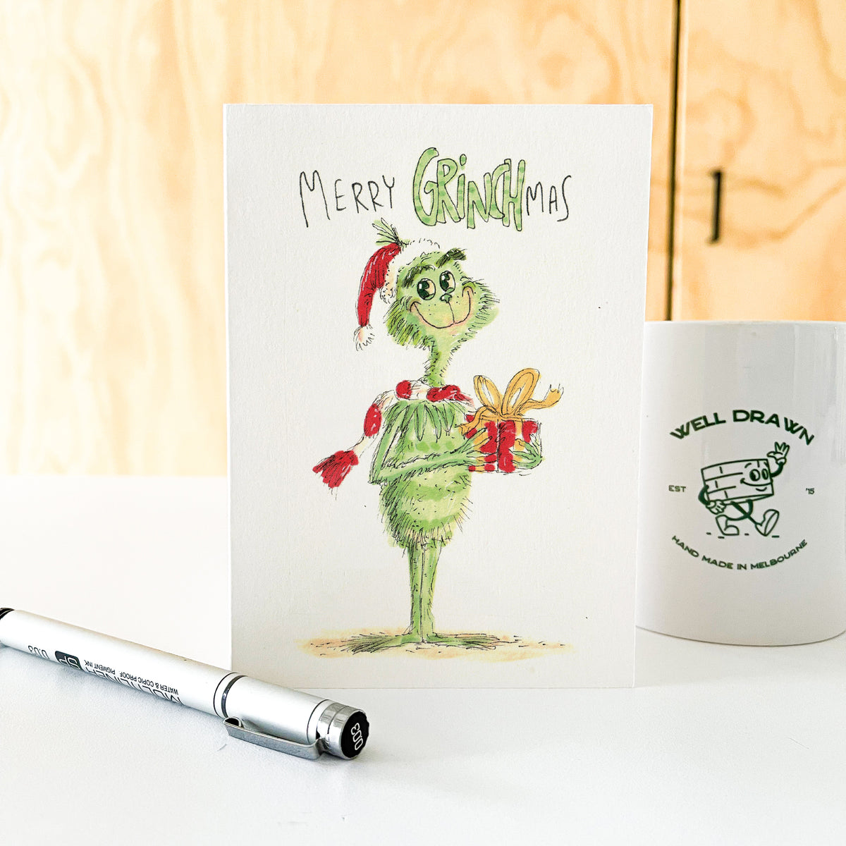 Merry Grinchmas funny festive character Christmas greeting card by Well Drawn, image 6
