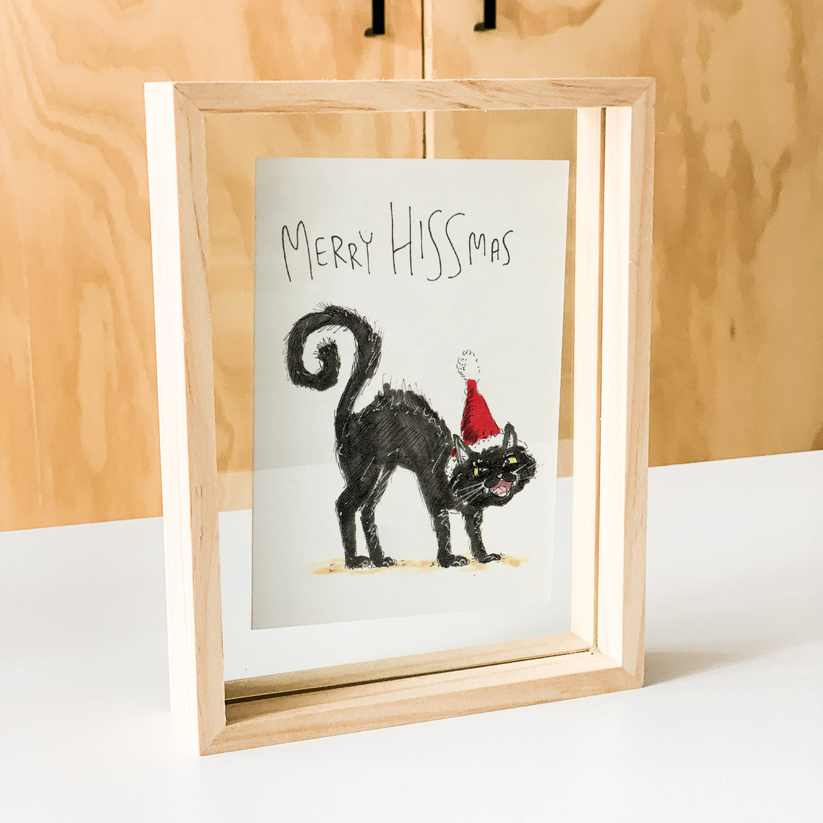 Merry Hissmas funny black cat lover Christmas greeting card by Well Drawn, image 5