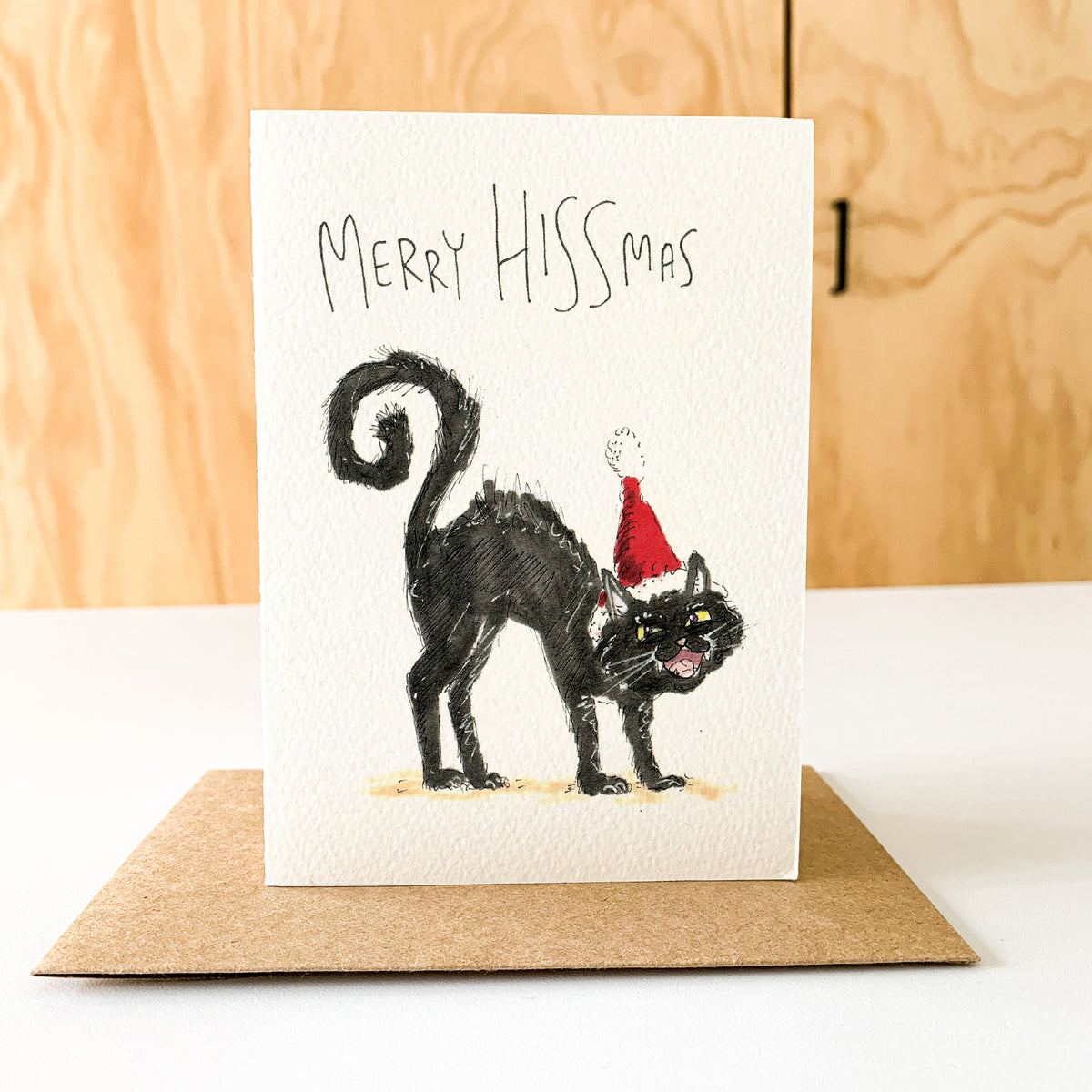 Merry Hissmas funny black cat lover Christmas greeting card by Well Drawn, image 7