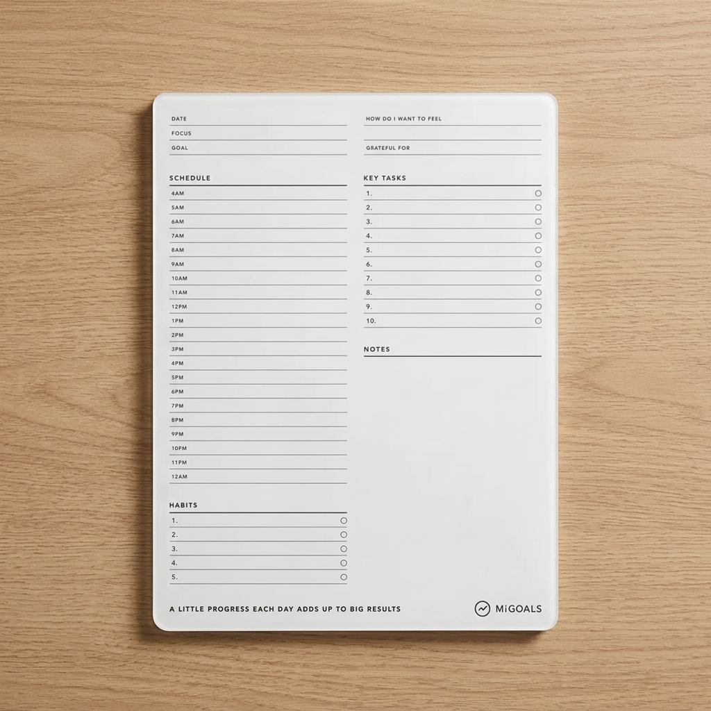 MiGoals - Time Block Desk Pad - B5 - White - Well Drawn