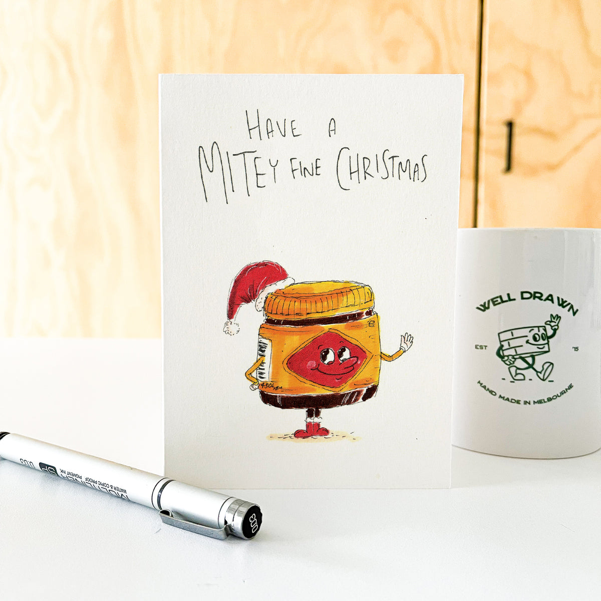 Have a MITEY Fine Christmas hand-drawn funny Christmas card by Well Drawn Australia, product image 6