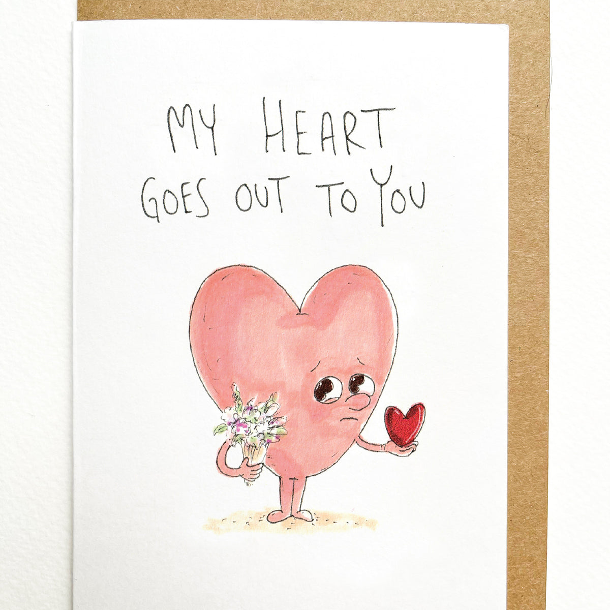 My Heart Goes Out To You sympathy card, hand-drawn condolence greeting card by Well Drawn Melbourne