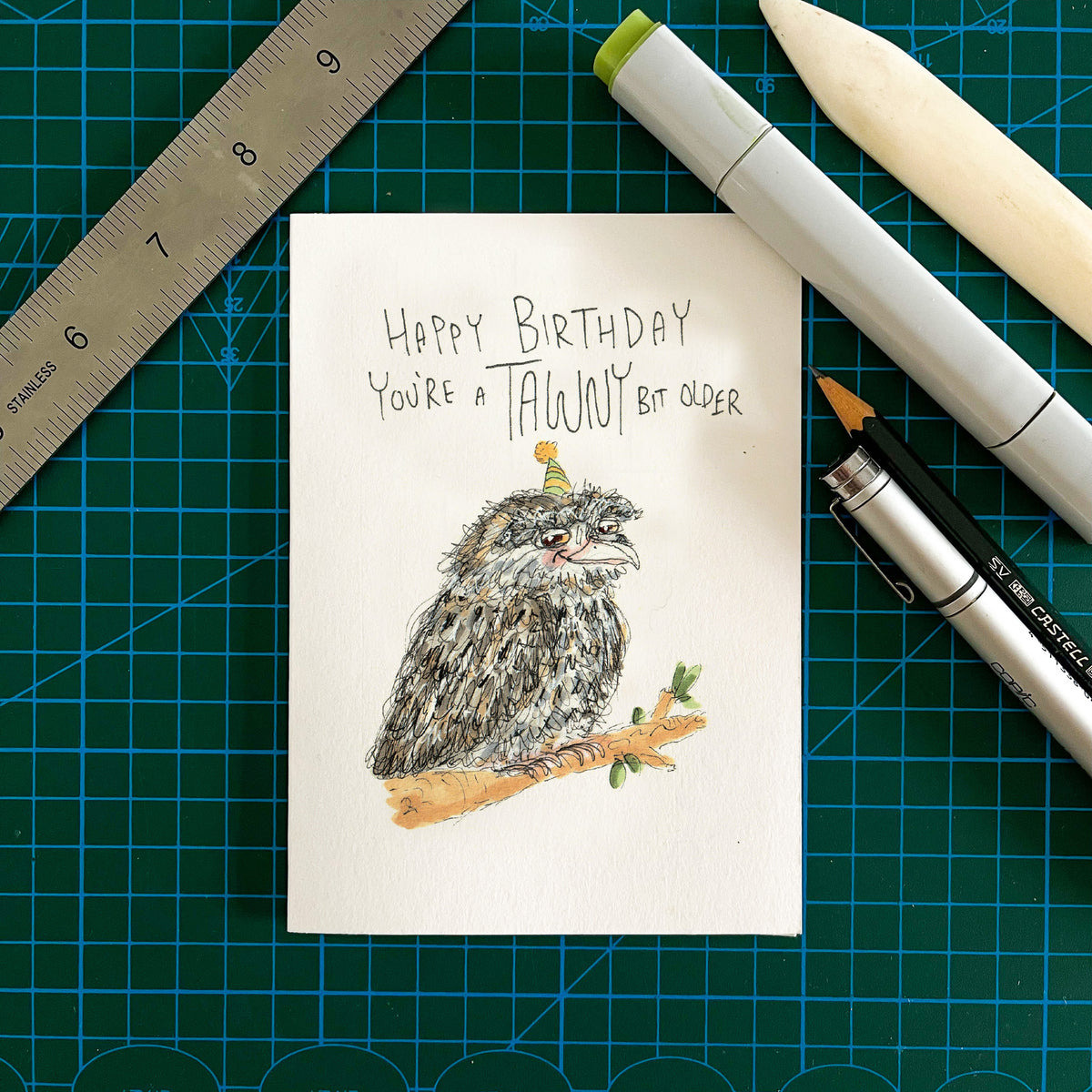 Happy Birthday You're a TAWNY Bit Older tawny frogmouth birthday card by Well Drawn, image 3