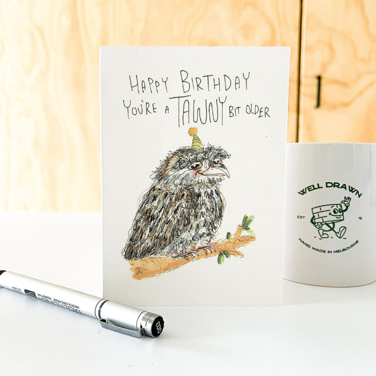 Happy Birthday You're a TAWNY Bit Older tawny frogmouth birthday card by Well Drawn, image 6