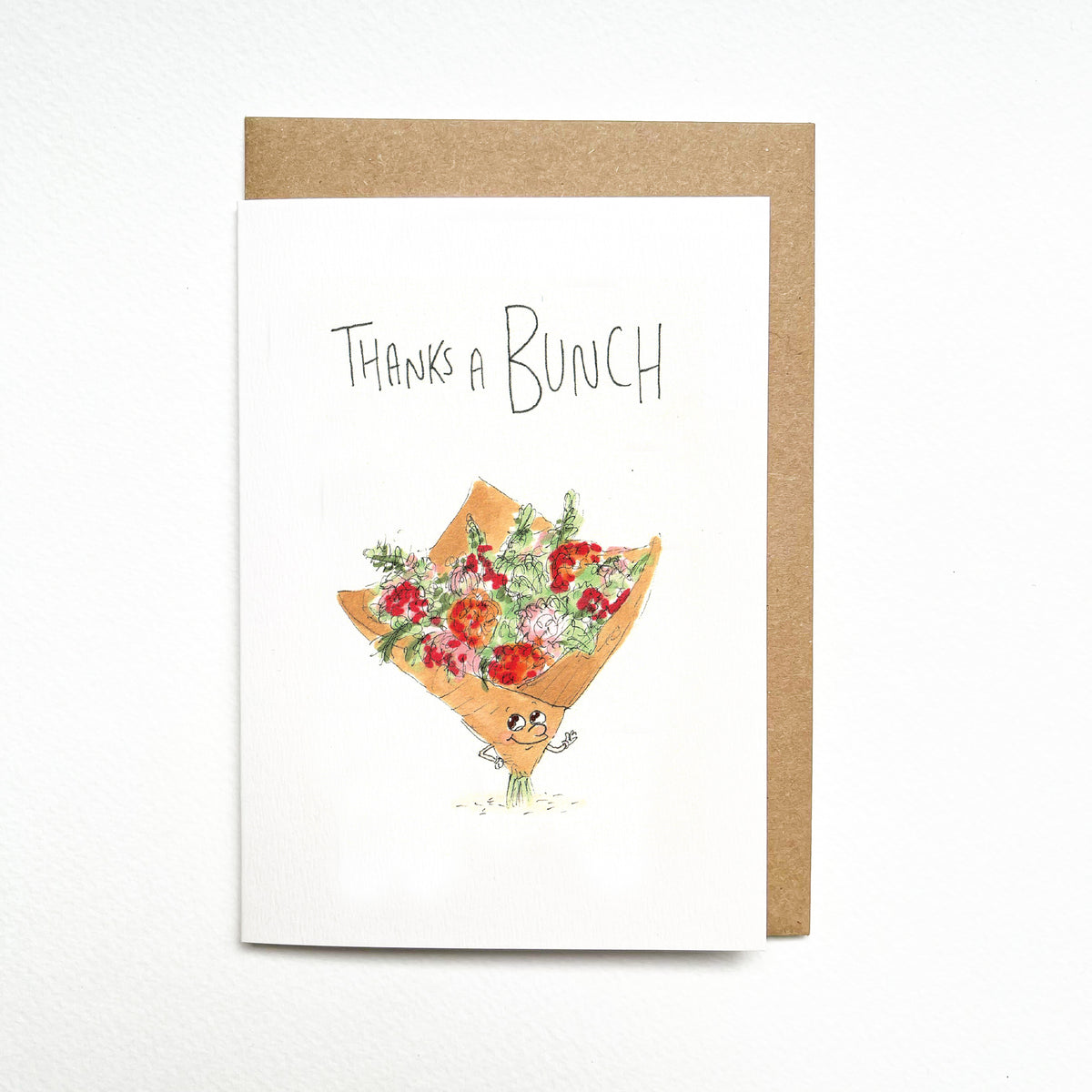 Thanks a Bunch wrapped flower bouquet thank you card by Well Drawn, image 1
