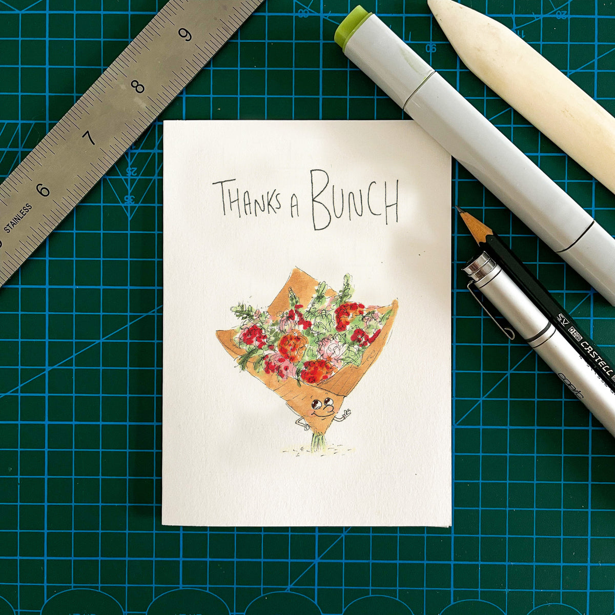 Thanks a Bunch wrapped flower bouquet thank you card by Well Drawn, image 3