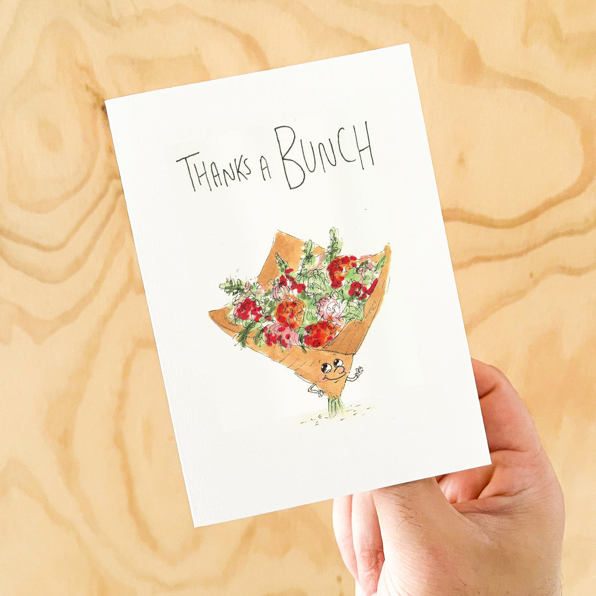 Thanks a Bunch wrapped flower bouquet thank you card by Well Drawn, image 4