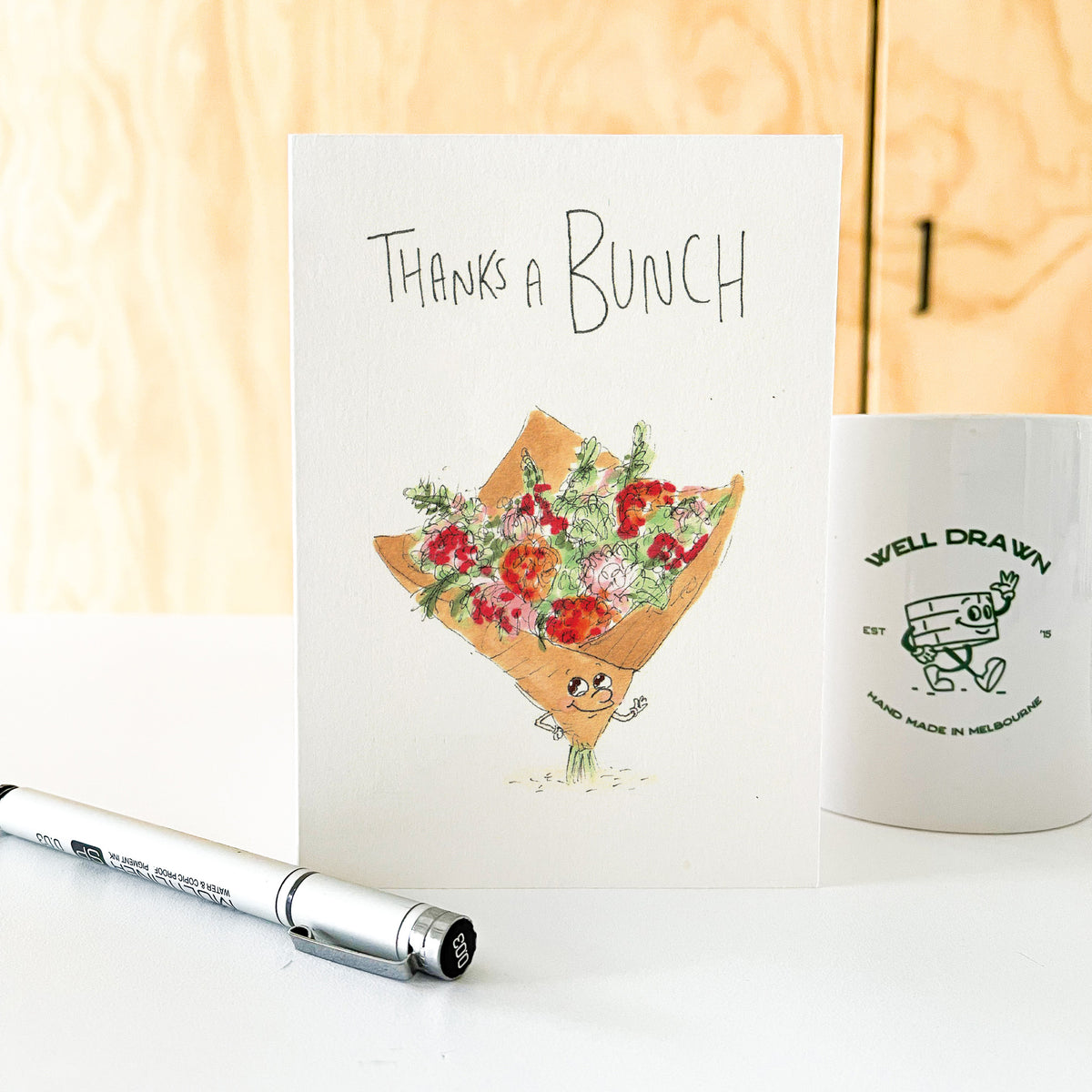 Thanks a Bunch wrapped flower bouquet thank you card by Well Drawn, image 6