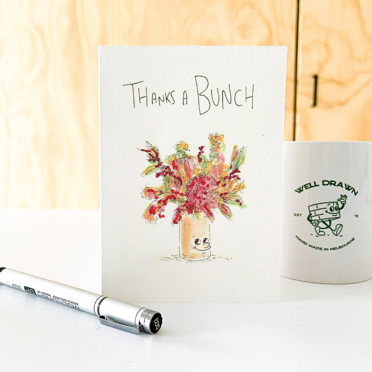 Thanks a Bunch red flower bouquet thank you card by Well Drawn, image 6