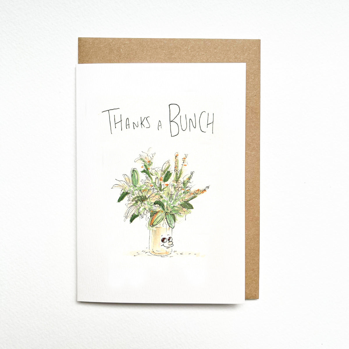 Thanks a Bunch white and green flower bouquet thank you card by Well Drawn, image 1