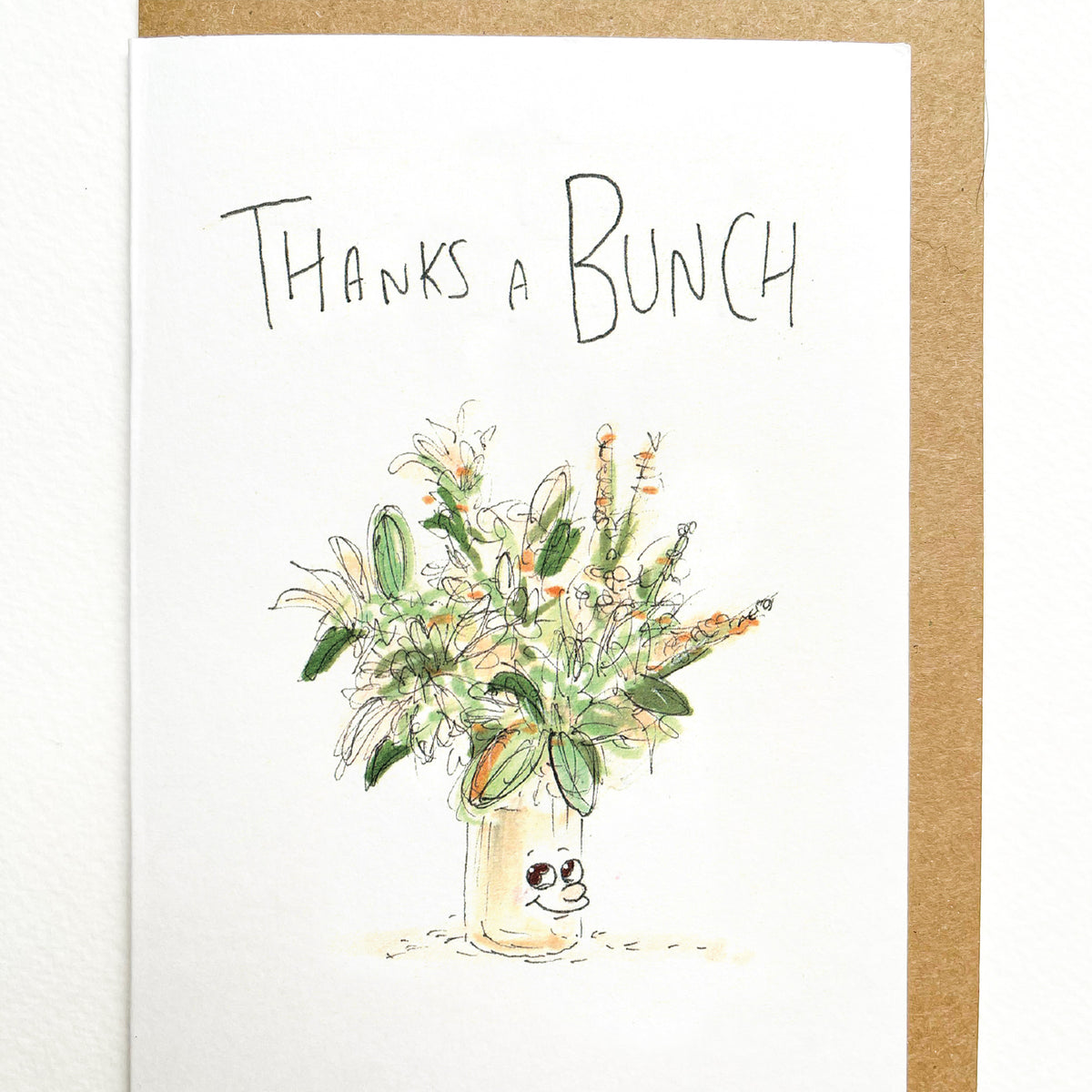 Thanks a Bunch white and green flower bouquet thank you card by Well Drawn, image 2