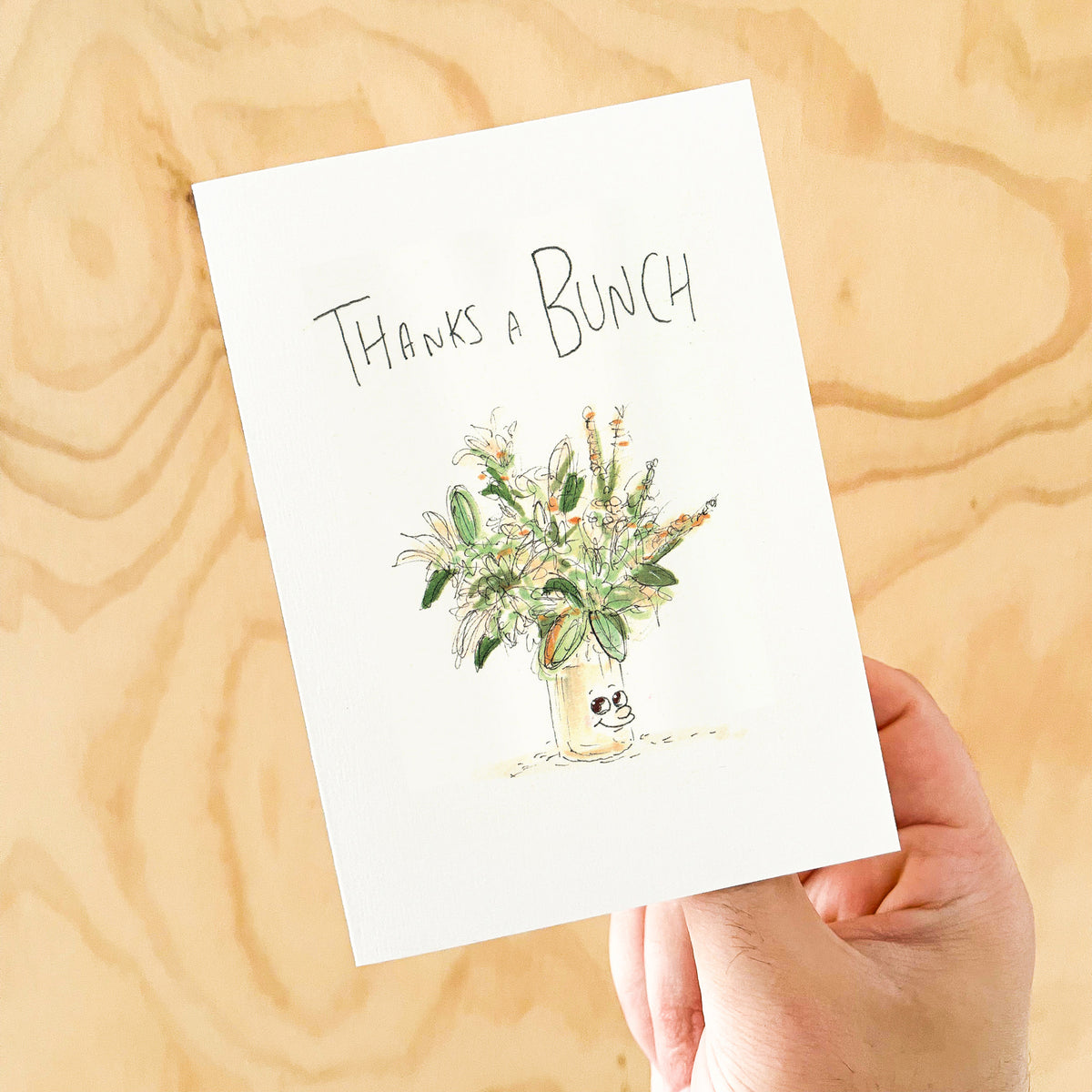 Thanks a Bunch white and green flower bouquet thank you card by Well Drawn, image 4