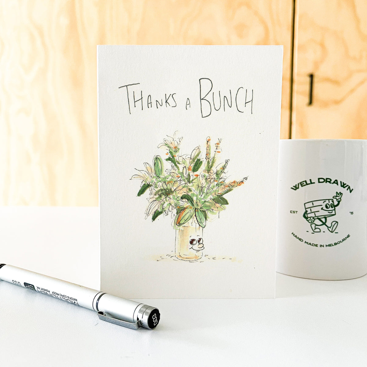 Thanks a Bunch white and green flower bouquet thank you card by Well Drawn, image 6