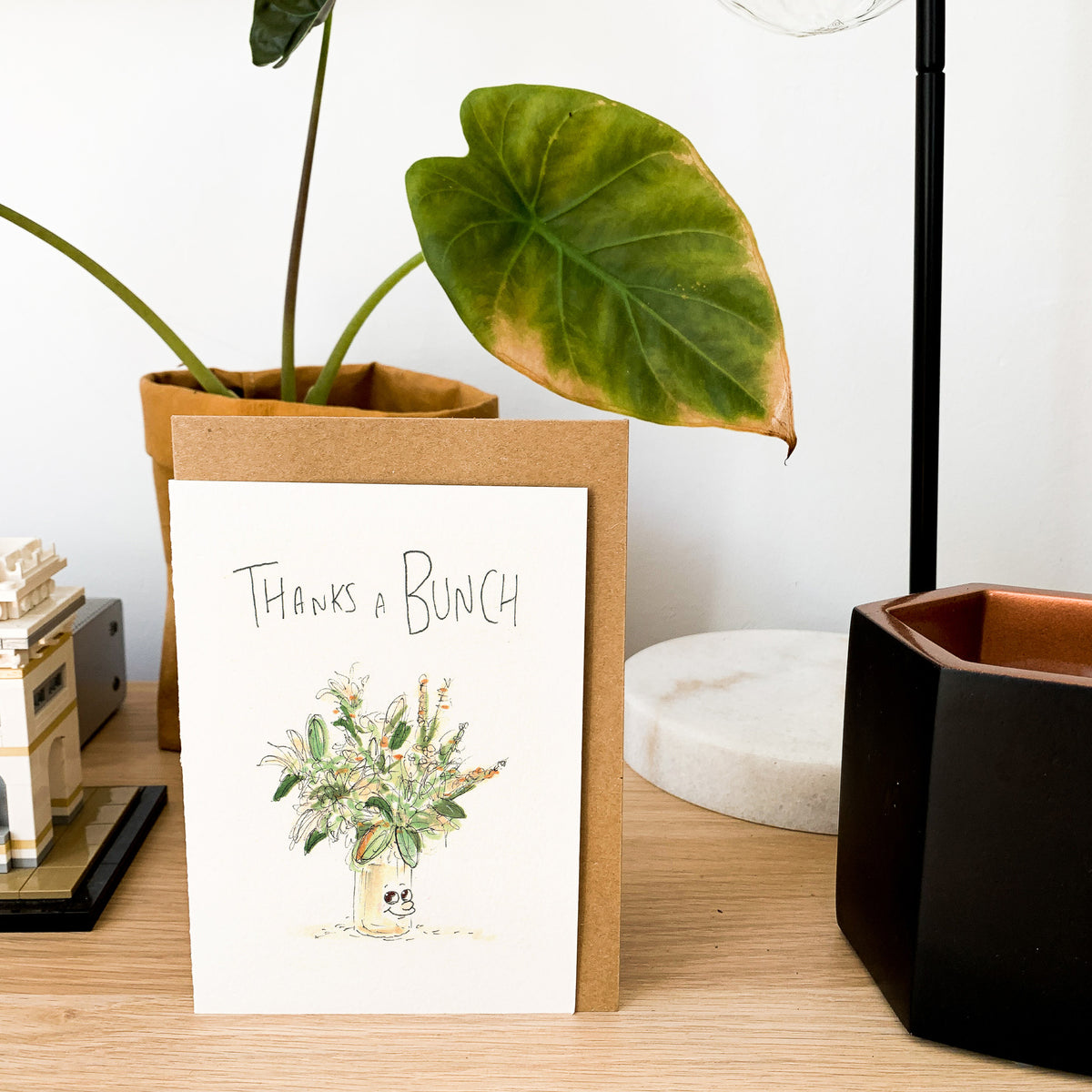 Thanks a Bunch white and green flower bouquet thank you card by Well Drawn, image 8
