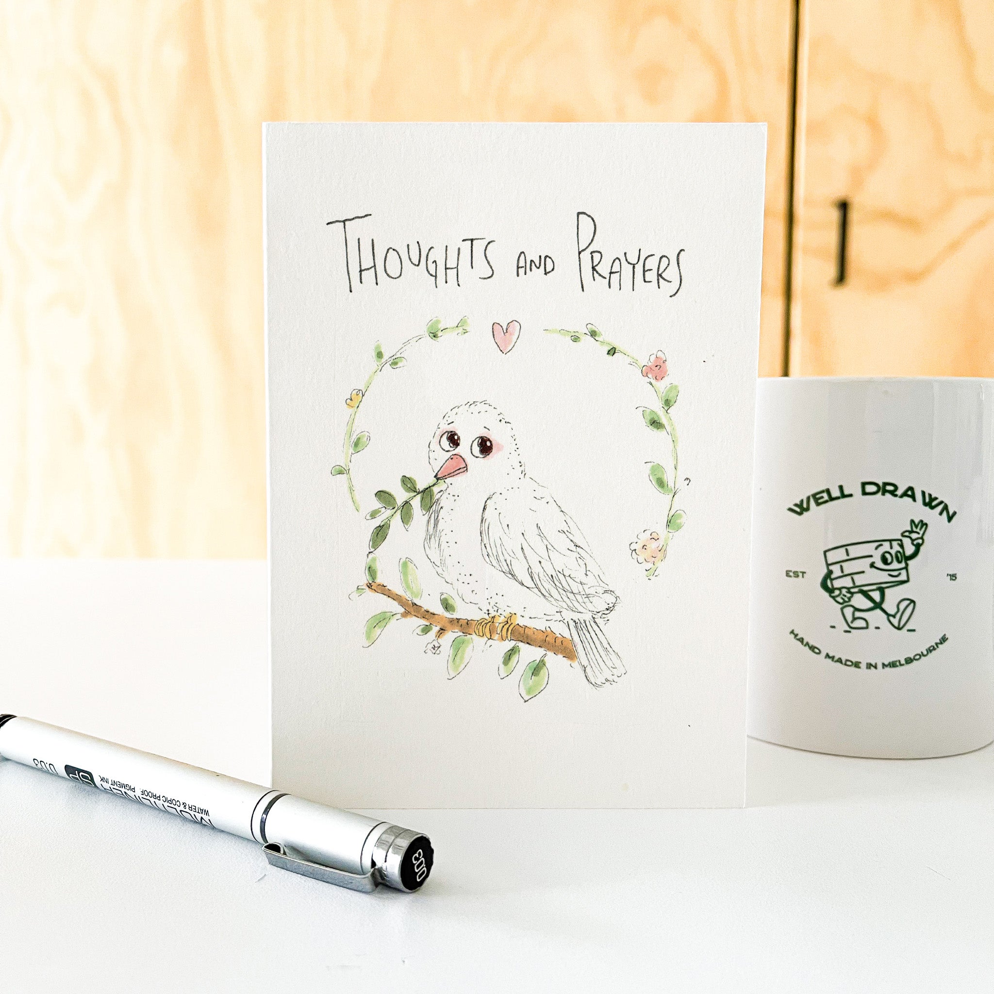 Thoughts And Prayers hand-drawn condolence greeting card by Well Drawn Melbourne Australia, image 6