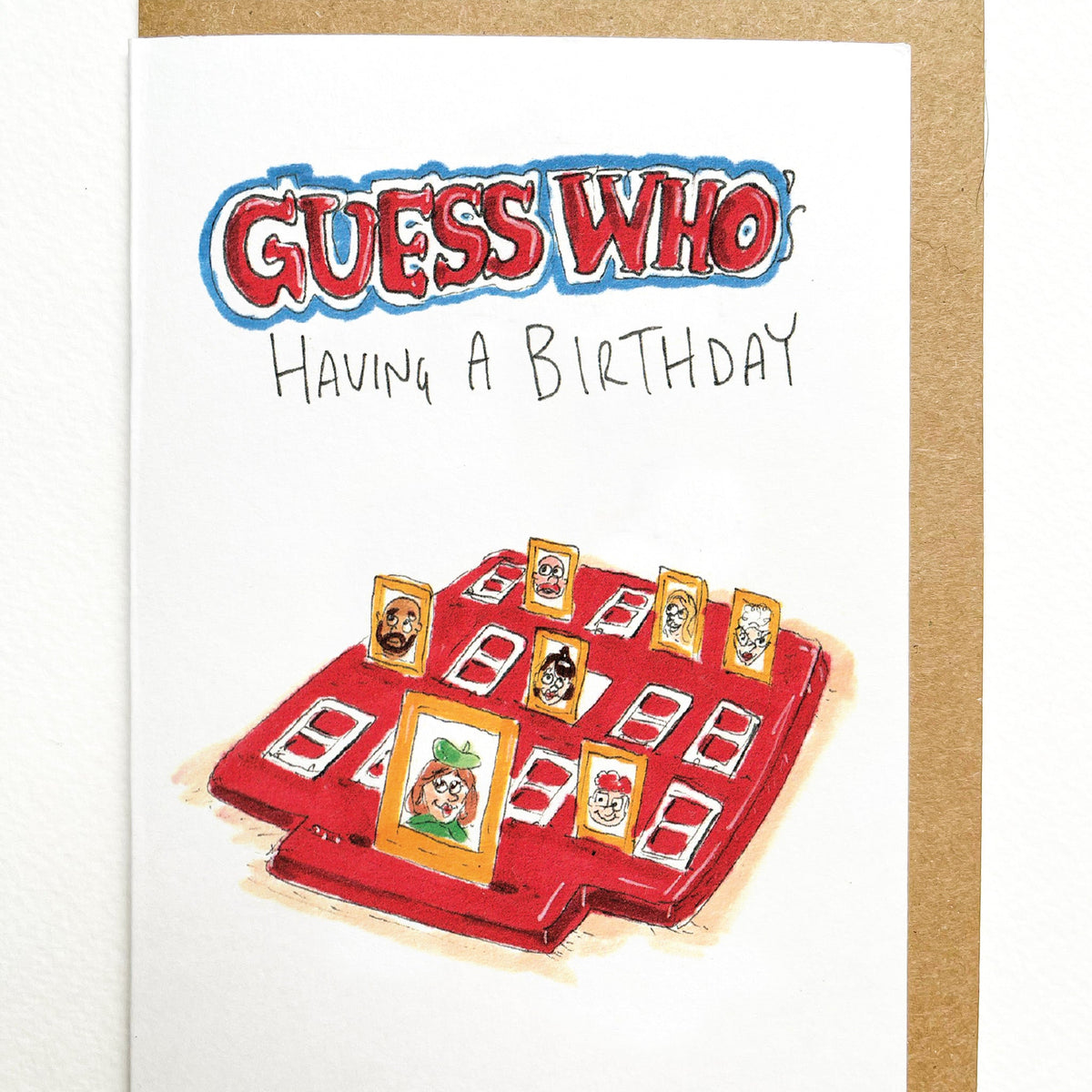GUESS WHO's Having a Birthday | Well Drawn A6 birthday greeting card photo 2 of 9