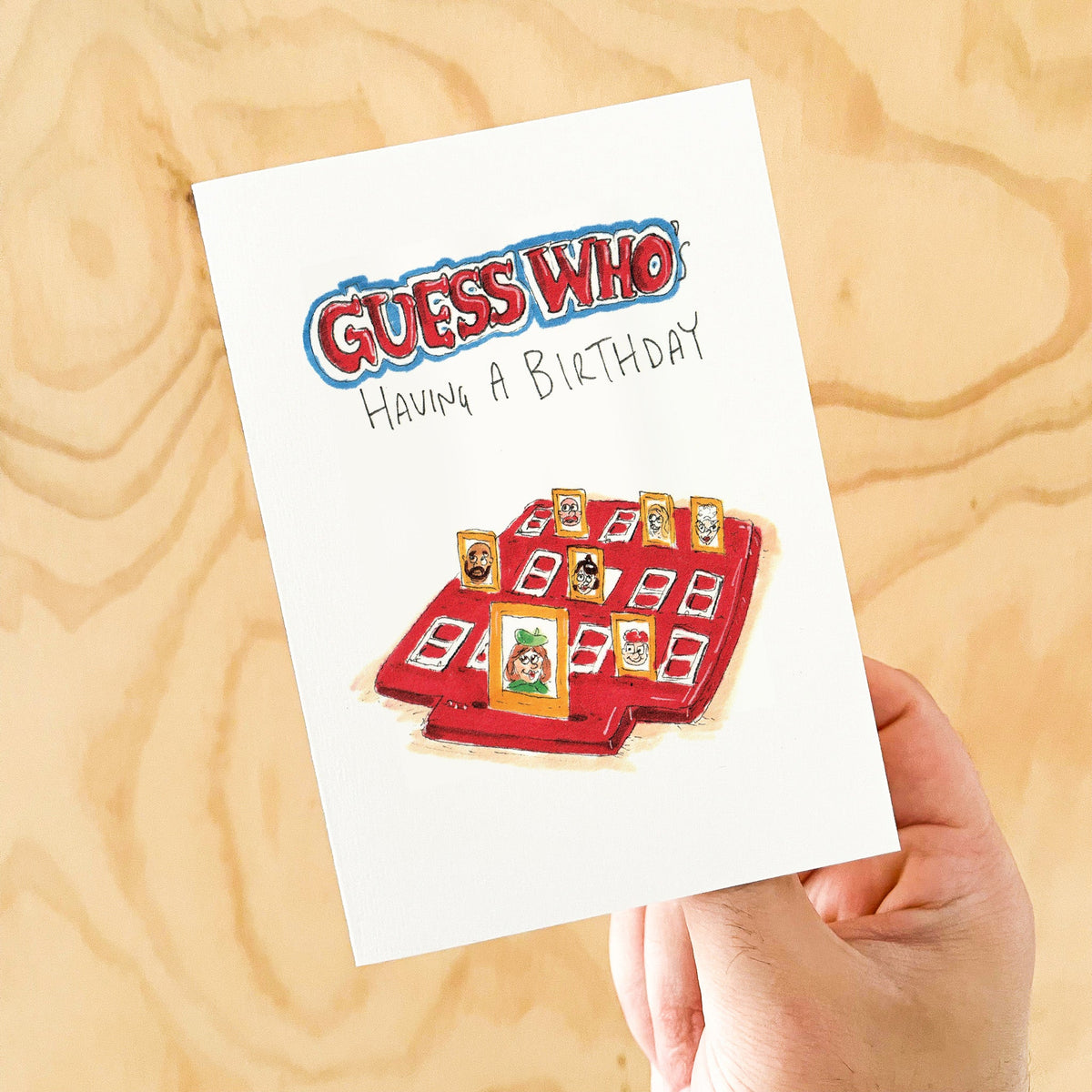 GUESS WHO's Having a Birthday | Well Drawn A6 birthday greeting card photo 4 of 9