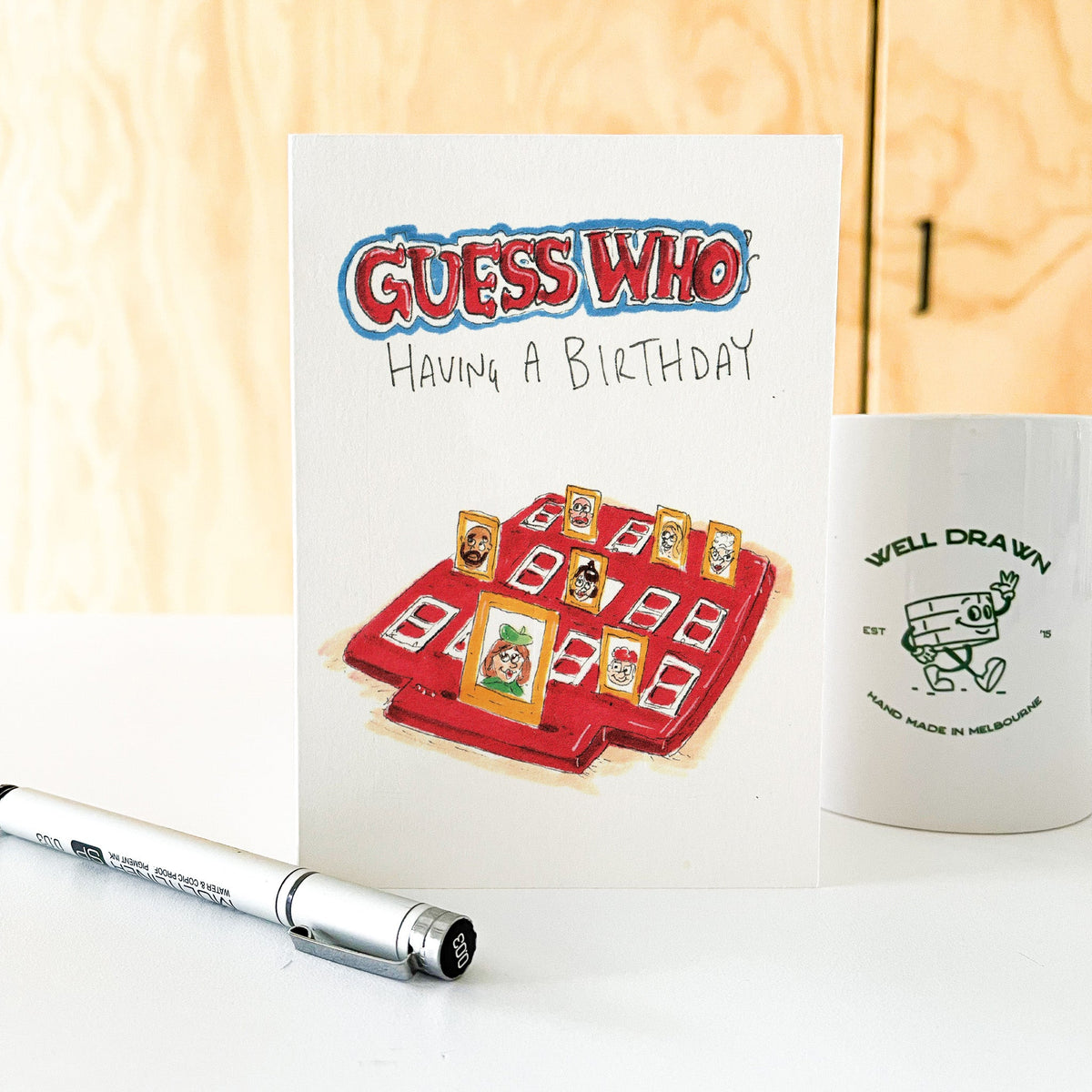 GUESS WHO's Having a Birthday | Well Drawn A6 birthday greeting card photo 6 of 9