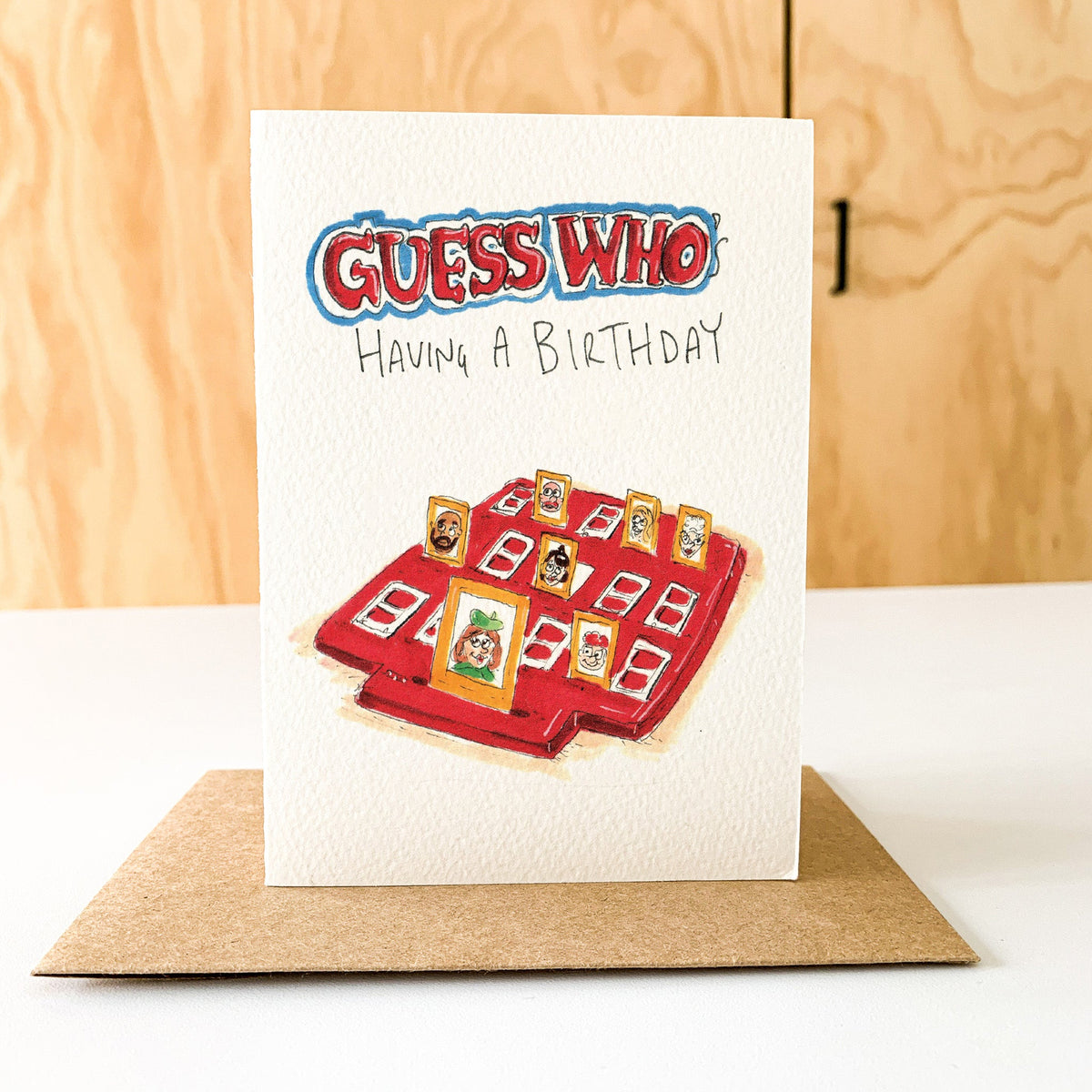 GUESS WHO's Having a Birthday | Well Drawn A6 birthday greeting card photo 7 of 9