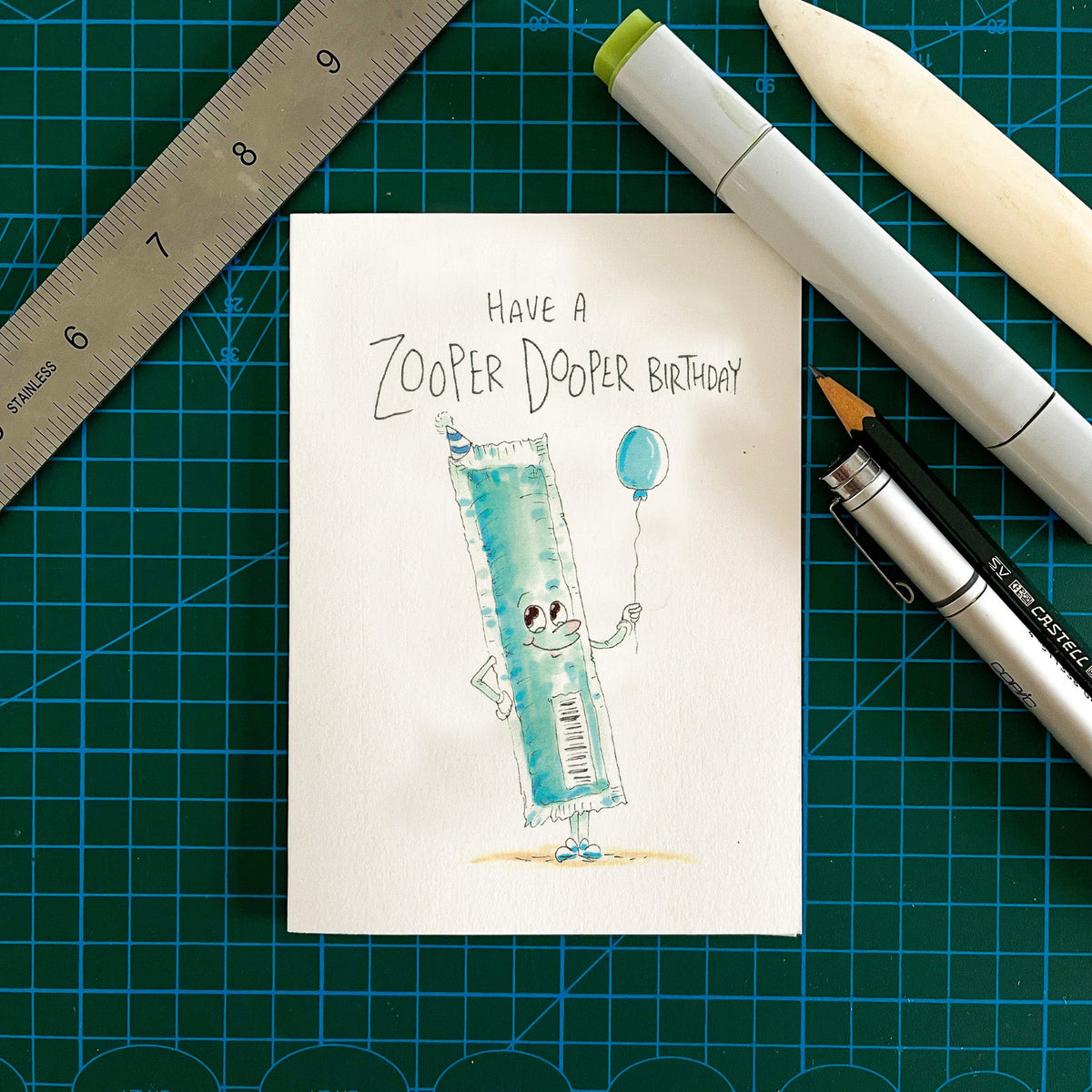 Have a Zooper Dooper Birthday | Well Drawn A6 birthday greeting card photo 3 of 9