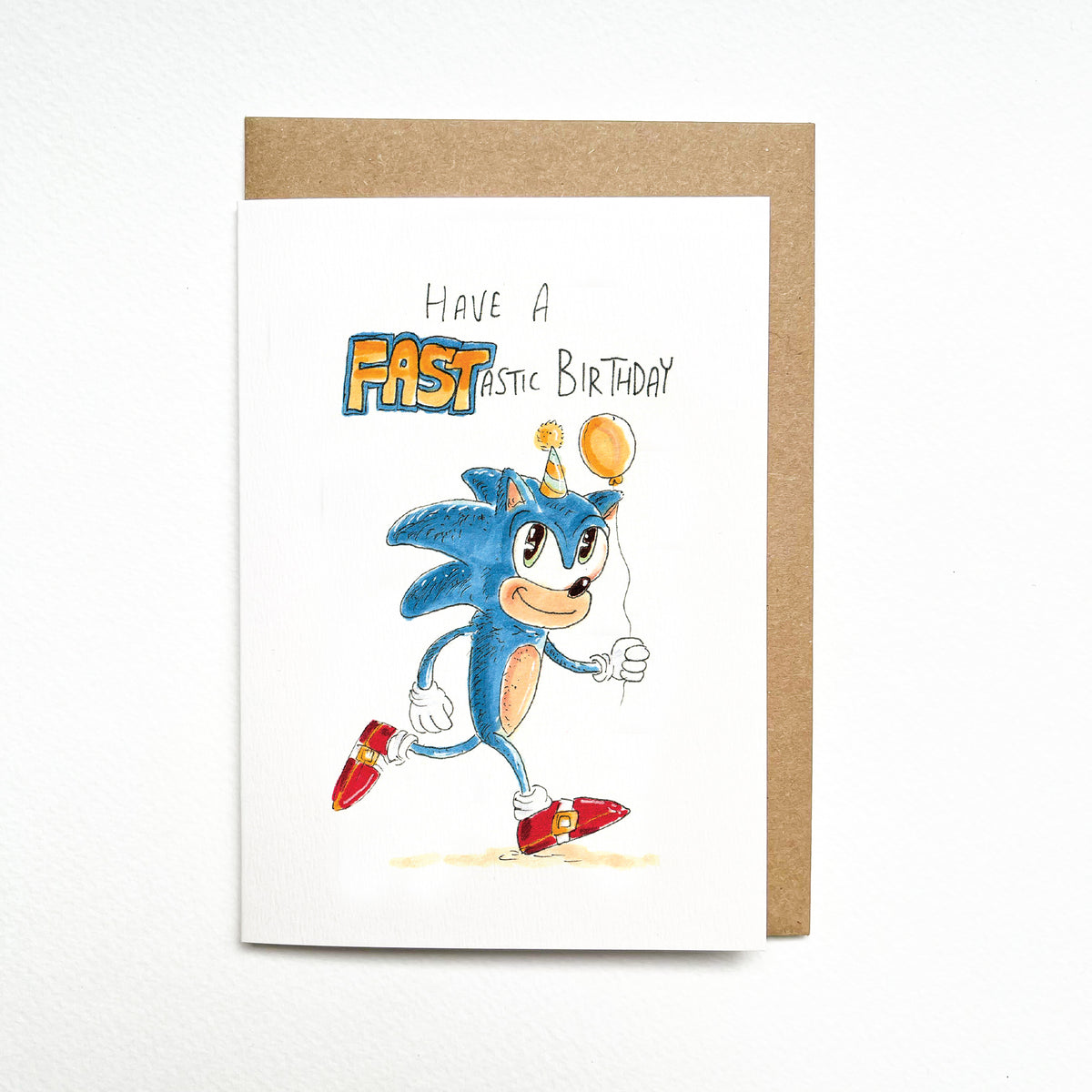 Have a FASTastic Birthday – Sonic the Hedgehog gamer birthday card by Well Drawn, main product photo