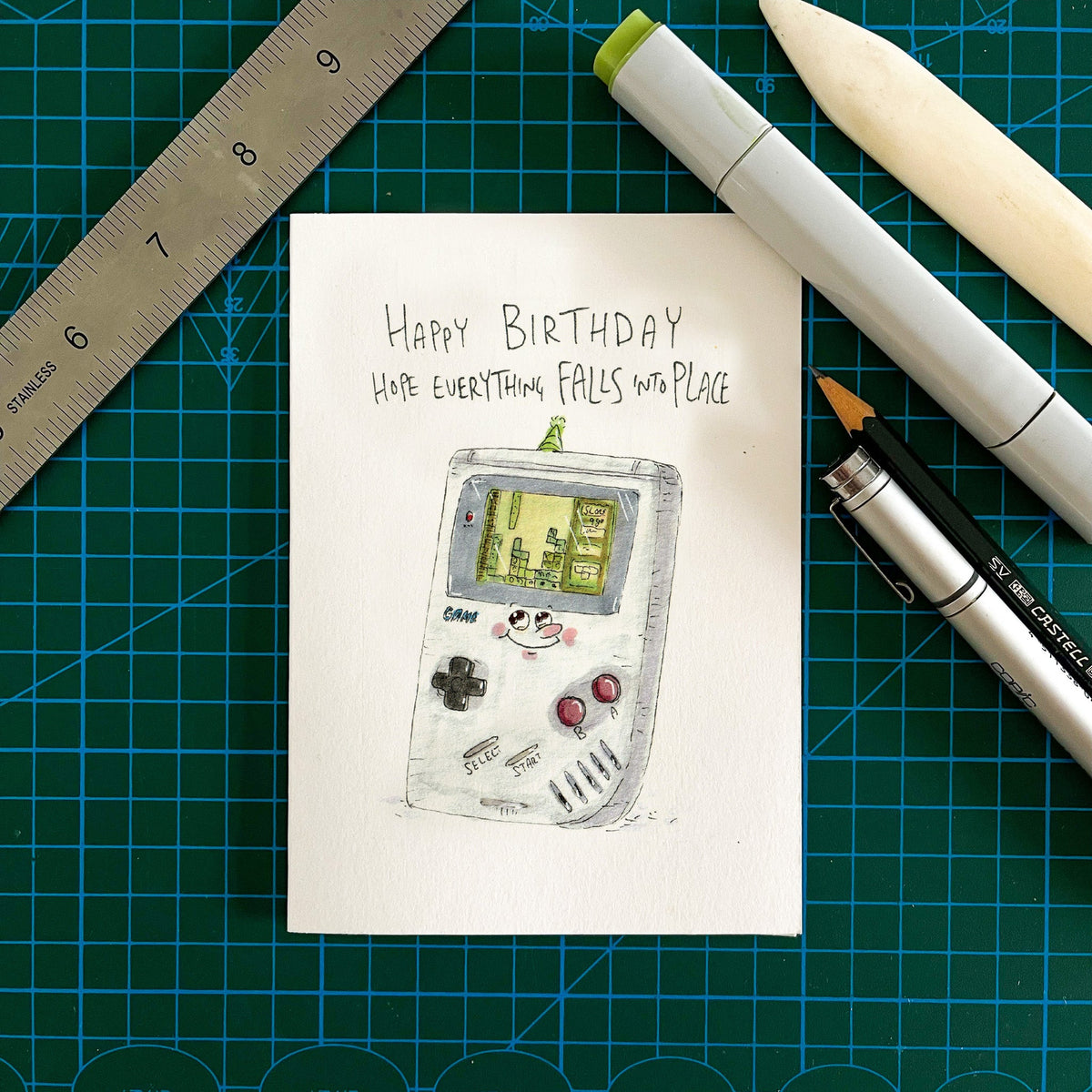 Happy Birthday, Hope Everything Falls Into Place – Tetris video game birthday card by Well Drawn, photo 3